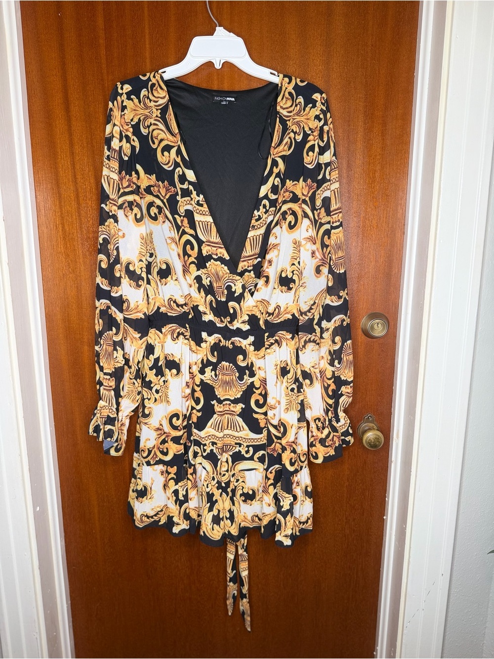 Fashion Nova Black and Gold with white romper